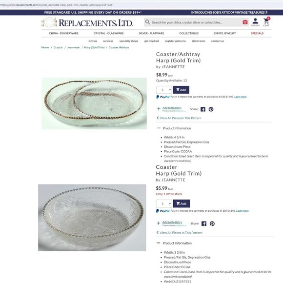 VTG Depression Jeannette Glass Harp Beaded Set of 6 Coasters Pats Sauce Dishes - Picture 5 of 12